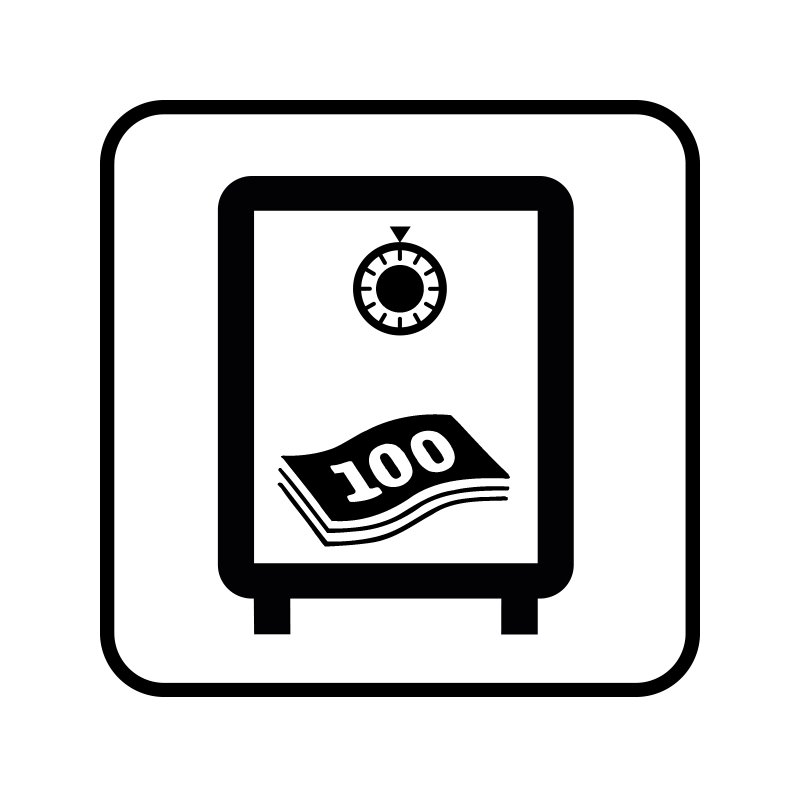 pictogram / piktogram - Penge opbevares / deponeres i pengeskab
