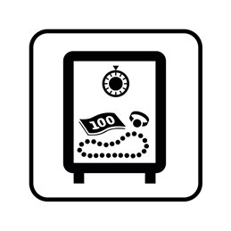 pictogram / piktogram - Værdigenstande opbevares / deponeres i pengeskab