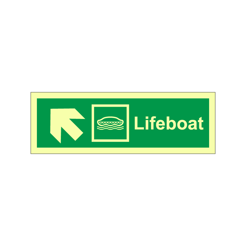 Lifeboat symbol with arrow diagonally up left
