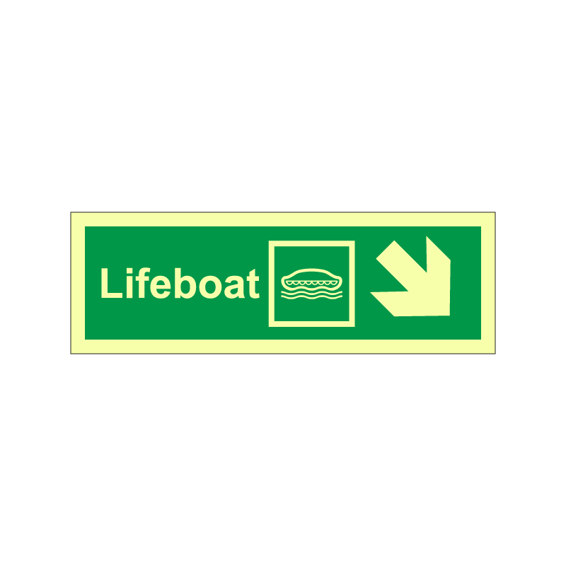 Lifeboat symbol with arrow diagonally down right