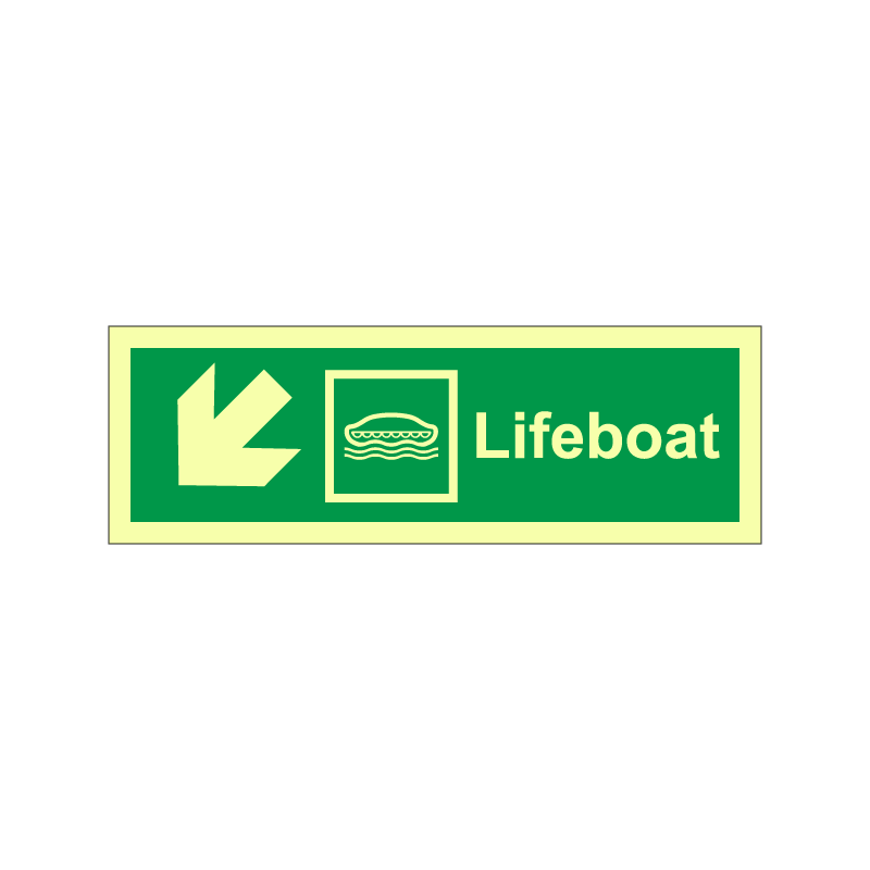 Lifeboat symbol with arrow diagonally down left
