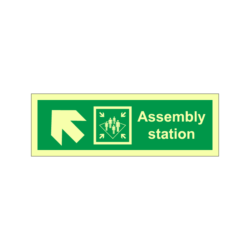 Assembly station symbol with arrow diagonally up left