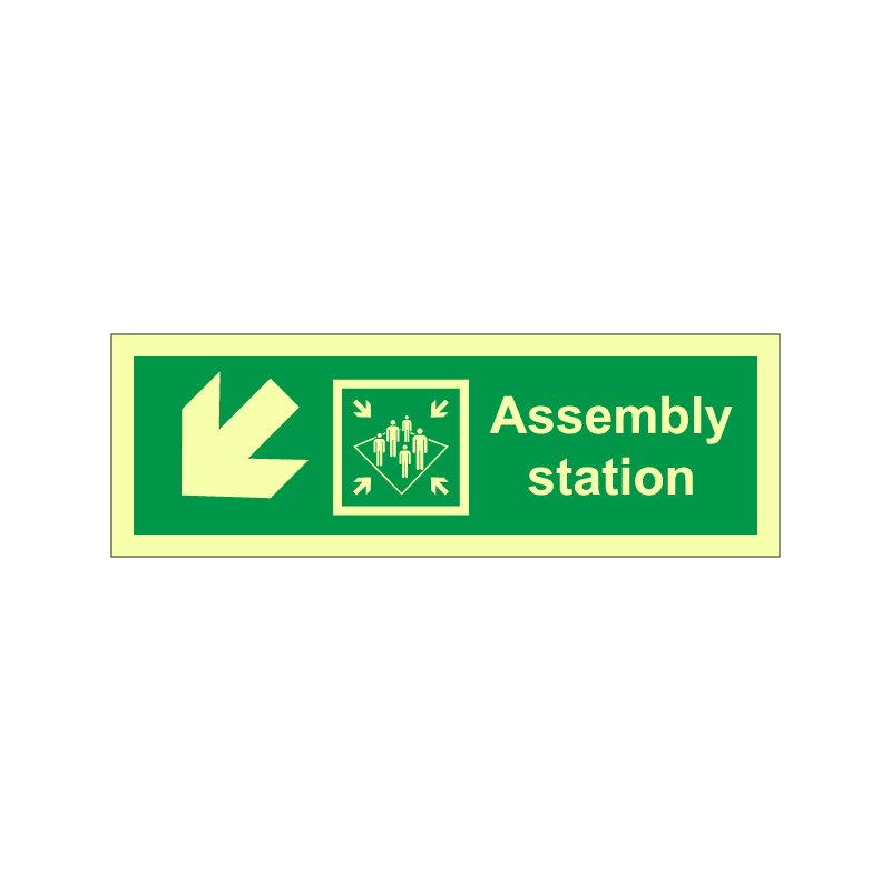 Assembly station symbol with arrow diagonally down left