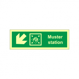 Muster station symbol with arrow diagonally down left