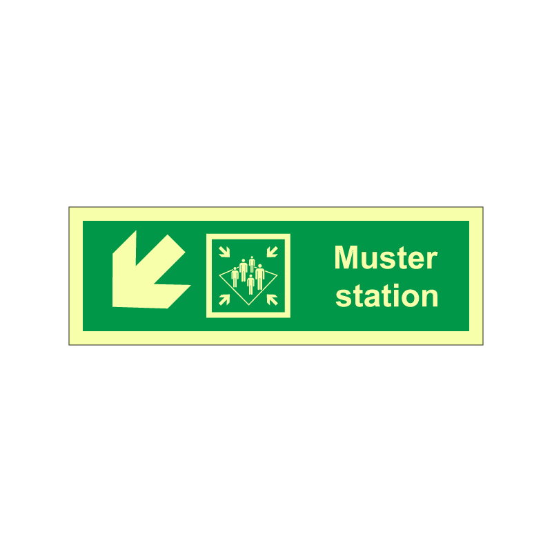 Muster station symbol with arrow diagonally down left